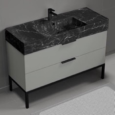 Modern Bathroom Vanity, 48 inch, Black Marble Style Sink, Free Standing